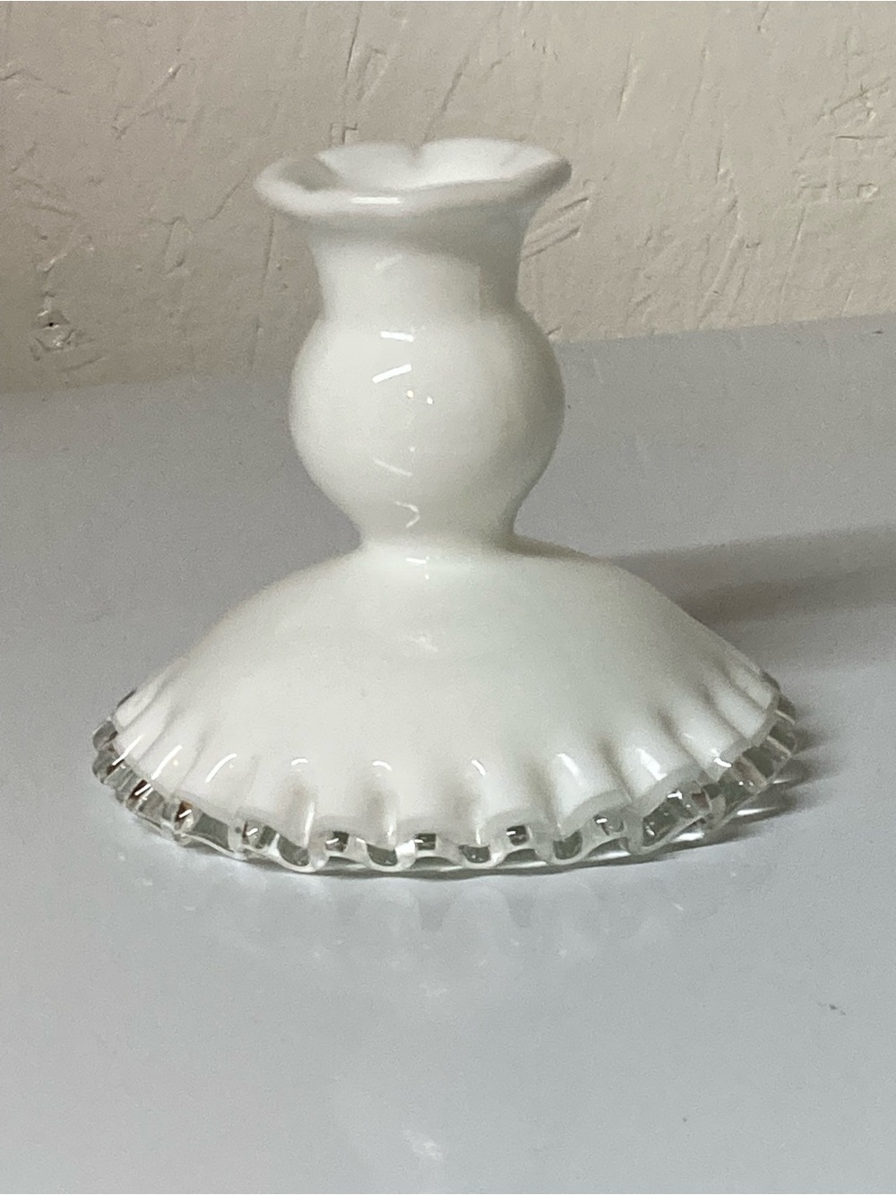 Fenton Silver Crest White Milk Glass Ruffled Edge Candle Holder